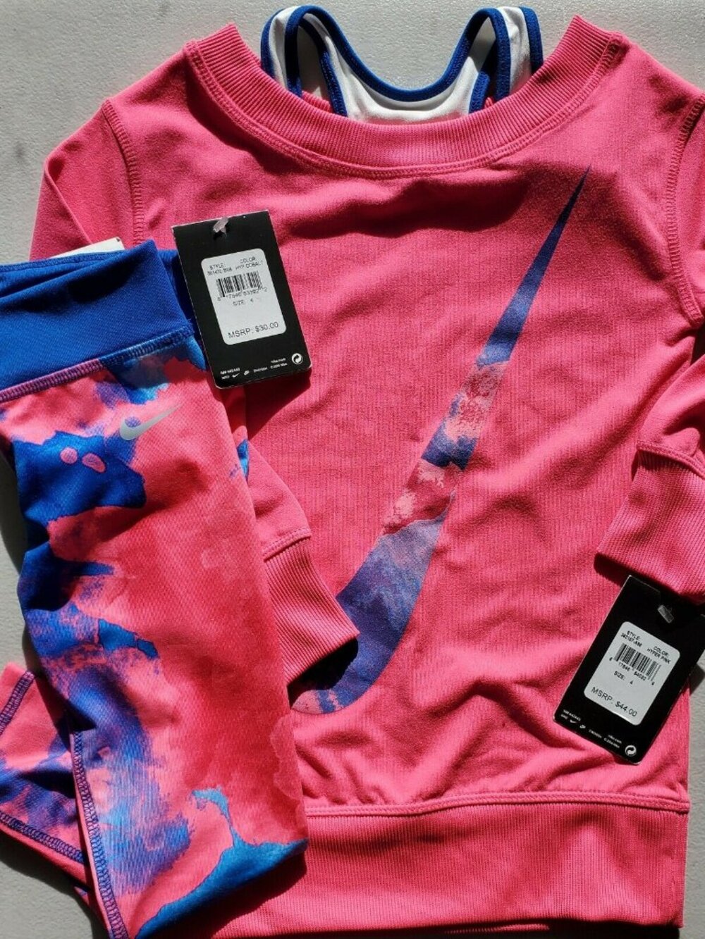 Nike Girls Size 4 Sweatshirt with dri-fit Leggings ~ Pink & Blue Tie Dye ~ NWT
